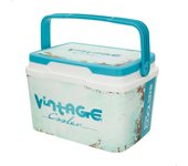 Aktive - Nevera rígida de playa 24L, con aislamiento de poliuretano superior, plástico resistente, mantiene el frío hasta 15h, tapa con cierre seguro, diseño vintage en tonos azulados, asa ergonómica para fácil transporte