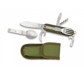 Set cubiertos camping color verde , Navaja multiuso , cuchara y tenedor supervivencia. Albainox