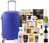 COSHANO Cesta de Navidad Lote navideño Gourmet con Maleta Trolley Equipaje de Mano 4 Ruedas giratorias 26 articulos (Azul)