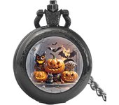 Creative Vintage Compact Medium Quartz Necklace Pocket Watch Alloy Round Dial Funny Stickers Halloween Cheap Gift For Kids