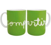 Taza "compartir" verde - Porcelana blanca de alta calidad - Muy resistente - Apto para lavavajillas y microondas - Tamaño: Ø8xH9,5cm (capacidad taza: 340ml)