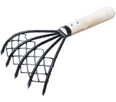 Rastrillo para almejas con red, mango de madera de 5 garras, herramienta para excavar conchas, accesorios para mariscos, herramienta agrícola para deshierbe, horquilla con mango de madera