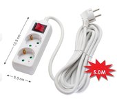 Regleta enchufe con interruptor KD, color blanco, alargador de enchufes, base multiples de 3, 4, 5, 6 tomas, enchufes tipo Schucko con interruptor, 16a/250v 3680w, cable 3g 1.5mm2, lontitud 1,5m, 3m o 5m, uso casa, oficia, local, etc,.