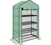 Invernadero de jardín de polietileno Outsunny con 4 estantes, invernadero para balcón, lona reforzada de 135 g/m², estructura de acero, puerta enrollable con cremallera, para verduras, plantas y flores, 90 x 49 x 160 cm, verde