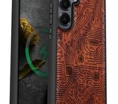 Funda magnética de madera para Galaxy S25+ y Samsung S25 Plus, carcasa de TPU a prueba de golpes con grabado de madera, compatible con cargadores inalámbricos MagSafe (La Parca Tallada) Blackwood