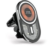 DAM. Cargador de coche inalámbrico Magsafe, con pinza para toma de aire, 15W. Con luz led ambiental. 9,75x5,95x2,6cm