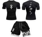 Anime 3D Printed Men's Compression Set short Sleeve Gym Top+Workout Shorts Quick Drying Breathble Athletics Rash Guard Set