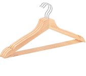 CABLEPELADO Pack 3 perchas de madera organizador con barra pantalón, Juego de 3 Perchas de Madera con Barra para Pantalones, Perchas madera armario, Gancho giratorio 360°, Madera natural, 3 unidades