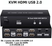 Dual Monitor HDMI KVM Switch 2X2 USB 3.0/2.0 4K 60Hz Extended Dispaly HDMI KVM Switch 2 Monitors 2 Computers USB sharing KVM