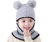 Gorro de invierno para niños, niñas y niños, gorro de punto, bufanda gruesa, capucha con orejeras, bufandas, gorros de calavera,Gorro de Algodón Bebé,1 a 4 años