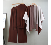 Elegant  Knitted Three-Piece Suit Autumn Winter Knit Top and Wide Leg Pants Set Casual 3 Piece Shawls Set For Women