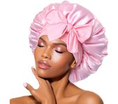 Gorro de seda para dormir, gorro de satén para el pelo, gorro ajustable, gorros rosas, gorros para dormir para mujeres y niñas, gorros de noche, color rosa