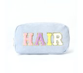 Bolsa de almacenamiento bordada, bolsa de cosméticos de pana con letras, bolsa de aseo portátil, bolsa de cosméticos de gran capacidad