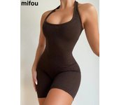 Kliou Striped Sporty Workout Halter Rompers Women Casual Active Wear Backless Sleeveless Playsuit Athleisure Biker Playsuits