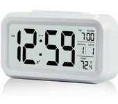 Reloj despertador digital Reloj despertador matutino, reloj despertador digital silencioso con pilas para niños adultos Pantalla LED grande Calendario de temperatura (blanco), Fonepro