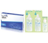 SofLens 59 Lentes de Contacto Mensuales – 6 Unidades + Biotrue Solución Única 2x300 ml + 60 ml Gratis | Hidrogel | 8.6 BC | 14.20 DIA | Hidratación Prolongada | 59% Agua | Hilafilcon B | Desinfección Eficaz y Confort Ocular