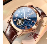 OLEVS 6668 Top Brand Men's Watches Trend Fashion Automatic Mechanical Wristwatch Leather Strap Waterproof Luminous Watch for Man