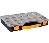 Perel Organizador 420 X 305 X 61 Mm - 18 + 2 Compartimentos - Bandejas Regulables - Tapa Fija - Apilable - Color Amarillo - Negro - Peso 764 G - Polipropileno