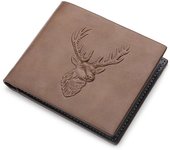 Men's Deer Head Pattern Wallet Classic 3D Embossed Design Make Three-fold Multiple Card Slots Leather Wallet