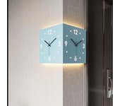 Reloj de pared de esquina de doble cara, reloj de pared de esquina de arte decorativo moderno, reloj de pared digital cuadrado silencioso, reloj de pared luminoso con sensor para decoración de sala de estar, blanco