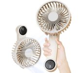 Ventilador de mano portátil, ventilador de escritorio recargable de 1200mAh con pantalla digital, ventilador personal plegable de 180 ° con cordón, mini ventilador USB para pestañas.