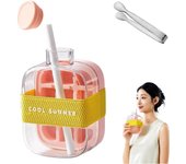 Cubitera, botella de agua sin contacto, bandeja para cubitos de hielo con pajita y recipiente para café, jugo y bebidas (1 unidad blanca, 800 ml)