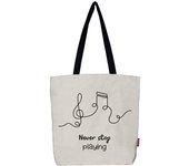 Hello-Bags. Bolso tote bag con cremallera, forro y bolsillo interior. Exterior: Algodón 100%. Incluye sobre kraft de regalo. Modelo NEVER STOP. Color: Crudo / Negro. Medidas: 37x38 cm.