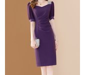 EVNISI Women Shiny Embroidered Flares Elegant Dress Purple Casual Slim Office A-line Dresses Party Women Fairy Bodycon Vestido
