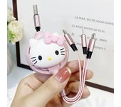MINISO Kawaii Hellokittys 3 In 1 Charging Cable for Iphone Android Micro Usb Type-C Mobile Phone Cute Usb Data Cable