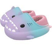 Zapatillas de algodón con tacón para niños Rainbow Shark, material impermeable EVA, cálidas y cómodas en invierno, felpa, impermeables y antideslizantes, zapatillas de tiburón bebé de felpa para interiores para el hogar, adecuadas para niños y niñas