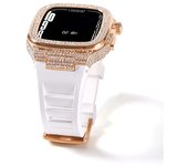 Diamond Case for Apple Watch Band 9 8 7 45mm 6 5 SE 44mm Stainless Steel Case Modification Kit Rubber Strap for IWatch 45mm 44mm