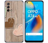 Tumundosmartphone Funda Gel Tpu para Oppo A74 4G diseño Corazones Madera Dibujos