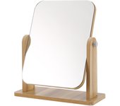 Espejo de maquillaje de madera para escritorio, espejo cuadrado giratorio de 360° para tocador, baño y dormitorio, 22 x 17 cm