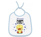 Babero personalizado te quiero pato la vida con el nombre de tu bebé. Regalo original personalizado para tu bebé. Medidas 24 x 29 cm.