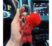 New fashion full diamond sitting bear key chain creative mink hair car key chain cute bag pendant gift.