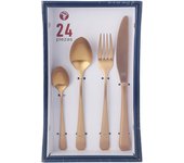 Mr.Spoon Juego 24 Piezas Cubiertos, Acero Inoxidable 18/0, Color Oro Rosa Mate, Alta acabado, Diseño moderno, Incluye cuchillo,tenedor,cuchara,cucharilla, Cubertería, Apto para lavavajillas. Ideas de regalo， Incluye bolsa de regalo.90016