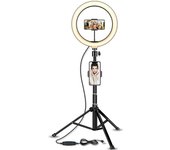 Atro de Luz Led 25cm con Doble Tripode, 1 Sobreresa Y 1 De Pie, Anillo de Luz 12W con Mando Bluetooth para Control del Móvil, 160cm Altura, Potencia y Colores Regulable, para Influencer de Tiktok Youtube Instagram