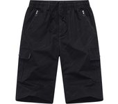New Solid Color Striped Pattern Man Elastic Waist Zipper Shorts Summer Fashion Multiple Pockets Outdoors Motion Cargo Shorts