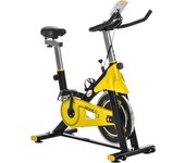HOMCOM Bicicleta Estática con Resistencia Regulable Bici Estática Bicicleta de Fitness con Pantalla LCD Ruedas Manillar y Asiento Ajustable para Casa Gimnasio Amarillo y Negro