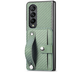 PU Wristband Carbon Fiber Leather Cover For Samsung Galaxy Z Fold 5 4 3 Fold4 Fold3 5G Wallet Cards Holder Kickstand Phone Case