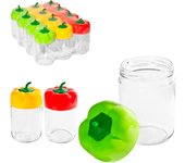 CM - Set Botes de Cristal con Tapa Forma de Pimentón Colores Surtidos. Tarros de Cristal para Cocina, Almacenar Alimentos, Cereales, Verduras, Pasta, Caldo. Bote para Comida. Ideal en Hogar, Uso Doméstico, Hostelería, Cafeterías, Bares, Restaurantes