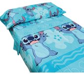Stitch - Juego de Sábanas Verano Stitch Azul Disney (3 piezas: encimera, bajera y funda de almohada) Oficial, Stich