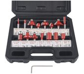 Caja de 15 brocas para enrutador, vástago de 6,35mm y 1/4", cortadores de herramientas para carpintería con punta de carburo de tungsteno, vástago de broca de acero forjado