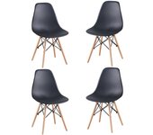 Pack 4 sillas nórdicas (silla de comedor estilo nórdico), negras, plástico, patas madera – Malmo