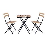 T-LoVendo Set de 3 Muebles de Mesa y 2 Sillas, Jardín, Exterior, Plegables, Metal y Madera, para Terraza Estilo Retro, Estructura de Acero, tipo Bistró, Patas Antideslizantes, Balcones Pequeños, Terrazas
