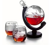 Creative Globe Decanter Set with Lead-free Carafe Exquisite Wood-stand and 2 Whisky Glasses Whiskey Decanter Globe Grade Gift