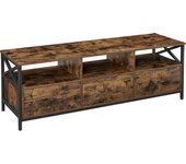 VASAGLE Mueble de TV, Mesa de TV de hasta 65 Pulgadas, Largo de 147 cm, con 3 Cajones y 3 Estantes Abiertos, 40 x 120 x 50 cm/40 x 147 x 50 cm/40 x 178 x 50 cm, para Salón, Dormitorio, Marco de Acero, Marrón Rústico y Negro