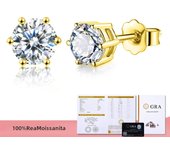 GRA 0.5ct-2ct D Color Certified Moissanite Stud Earrings Lab Created Diamond 925 Sterling Silver Gold Plated Wedding Jewelry