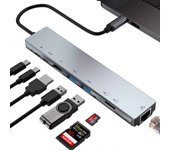 Hub USB C 8 en 1 Ethernet Gigabit HDMI 4K 60Hz con PD 100W Adaptador Tipo C 3.2 Compatible con MacBook Air, Pro iPad, iPhone 16 Plus MAX, Surface, Galaxy Tab S9, Galaxy S24 Ultra, Surface, 10Gbps