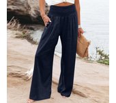 Summer Cotton Linen Wide Leg Pants Women Loose Palazzo Pant Pocket Elastic Waist Button Casual Pants Pant for Women Women’s Pant